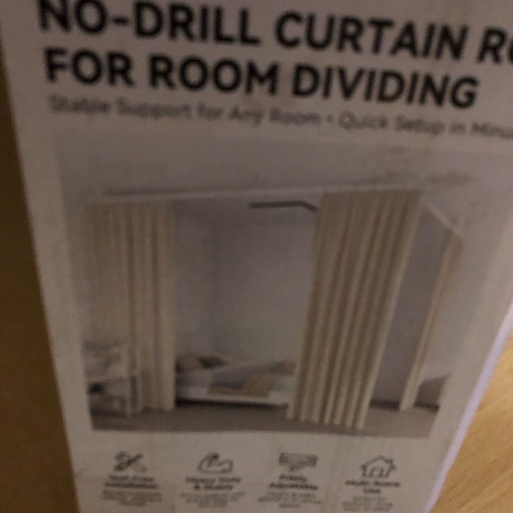 No-Drill Room Divider Curtain Rod Set in Beige